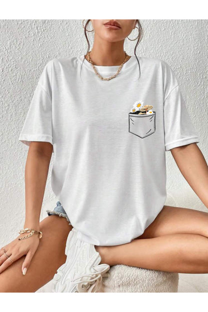 Çiçek Baskılı Unisex Oversize Tshirt