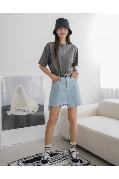 Penguen Baskılı Pamuklu Bisiklet Yaka Tshirt
