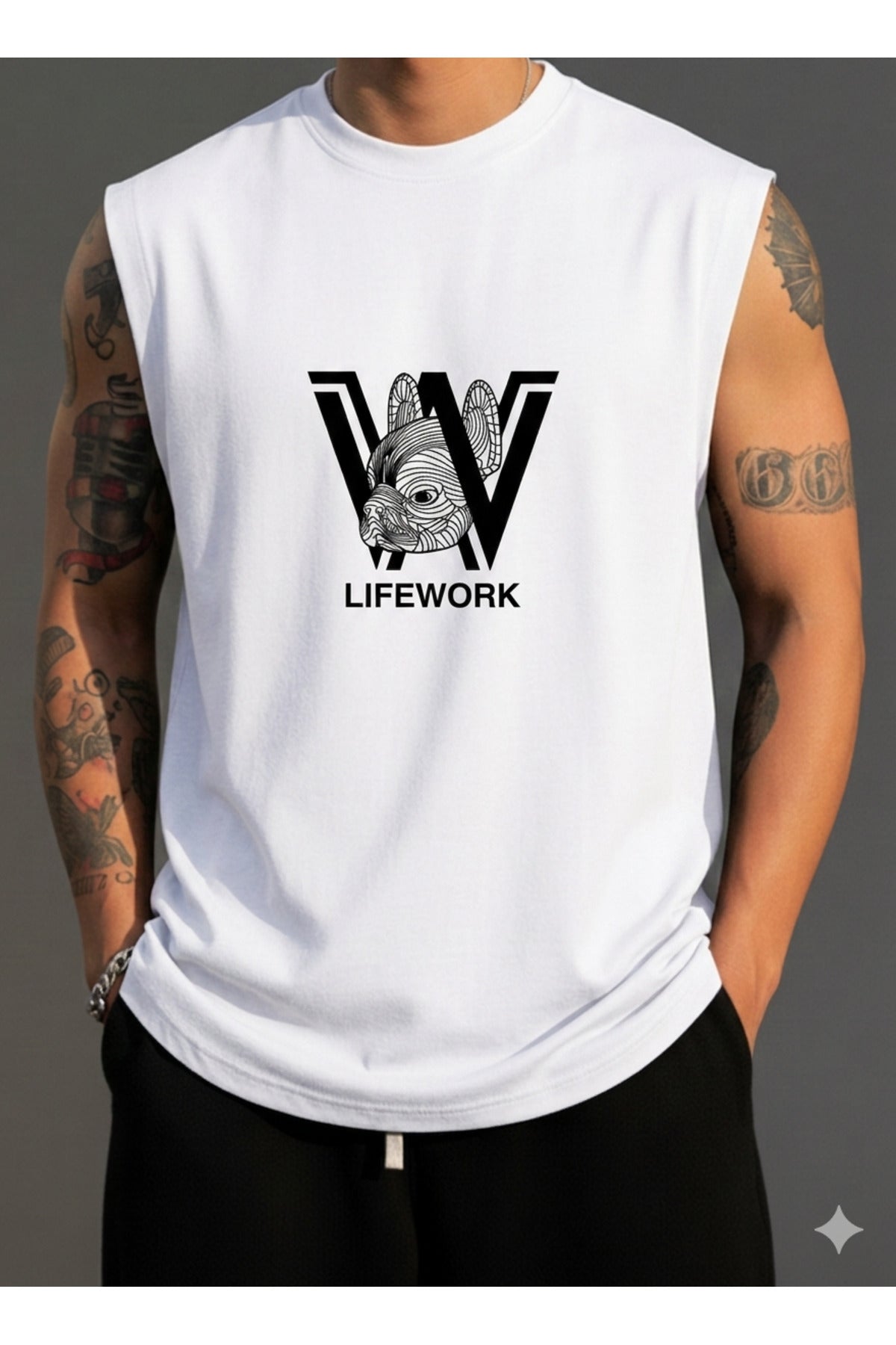 Erkek Sıfır Kol MİX Baskılı T-Shirt