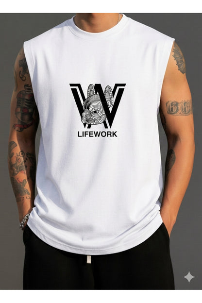 Erkek Sıfır Kol MİX Baskılı T-Shirt