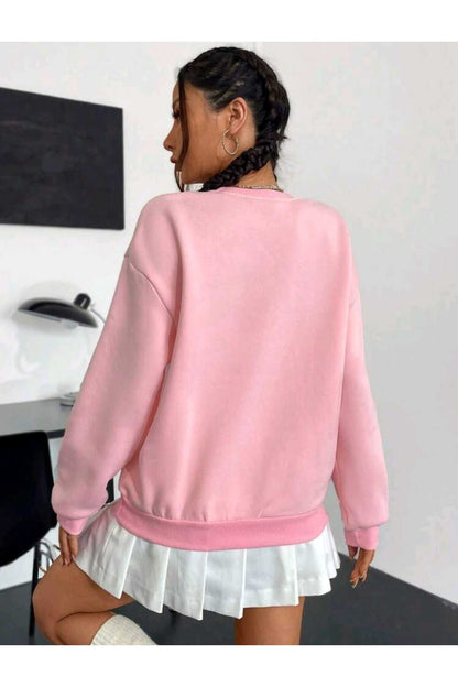 California Baskılı Şeker Pembe Bisiklet Yaka Sweatshirt Özel Seri Soft Kumaş