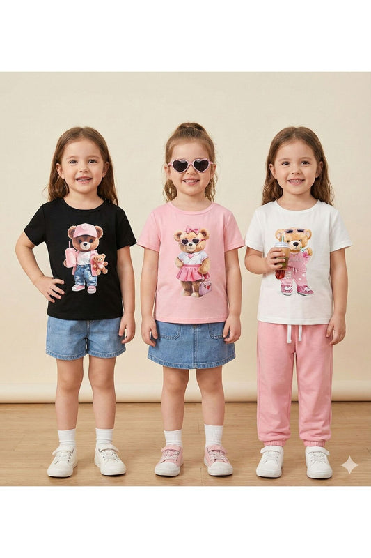 3'lü Paket Teddy Ayıcık Baskılı Çocuk Pamuklu Tshirt