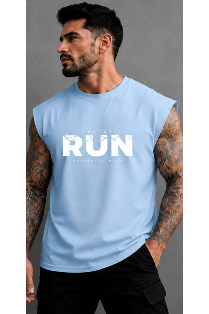 FASTER RUN Baskılı Erkek Sıfır Kol Atlet T-Shirt (%100 PAMUKLU)