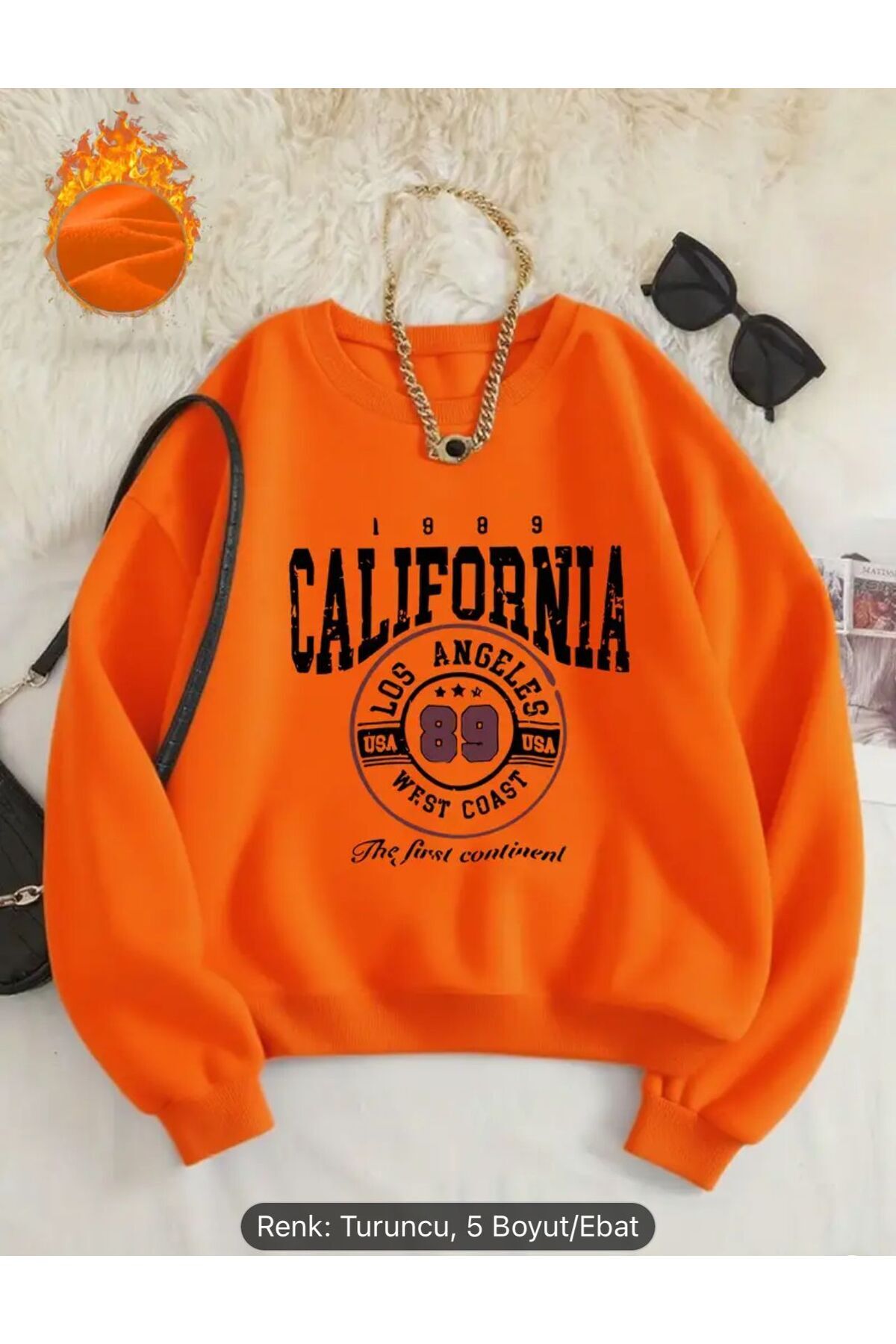 CALIFORNIA BASKILI BİSİKLET YAKA SWEATSHİRT