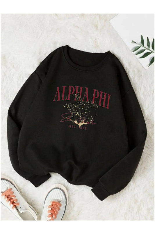 ALPHA PHI Baskılı Oversize Kalıp Bisiklet Yaka Sweatshirt