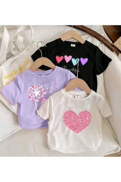3'lü Paket Beautiful Kalpler Baskılı Çocuk Pamuklu Tshirt