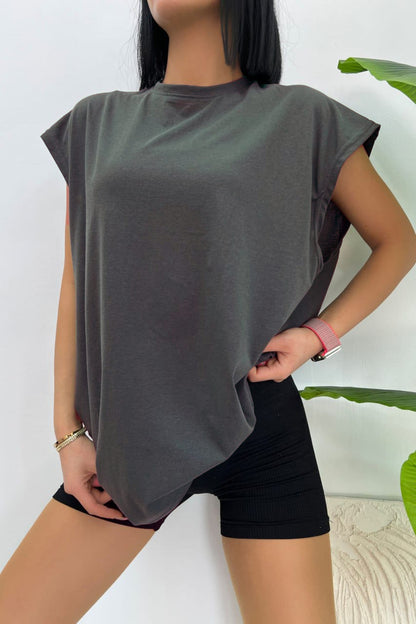 Düz Giy Çık Kadın Kolsuz Sıfır Kol Trend T-Shirt