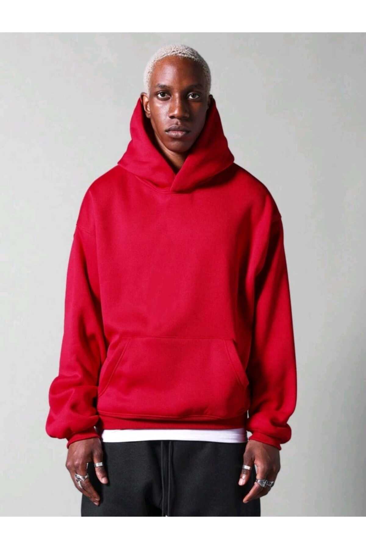 Unisex Basic Baskısız Pamuklu Oversize Kapüşonlu