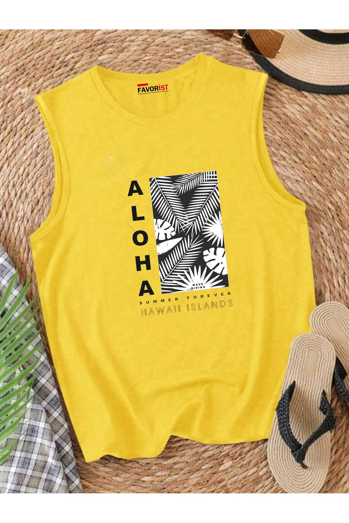 ALOHA SUMMER Omuzu Açık Kadın Pamuklu Kolsuz Yazlık T-shirt Atlet