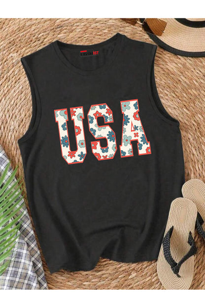 USA Omuzu Açık Kadın Pamuklu Kolsuz Yazlık T-shirt Atlet
