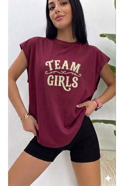 TEAM GIRLS Baskılı Kadın Sıfır Kol Sporcu Tshirt