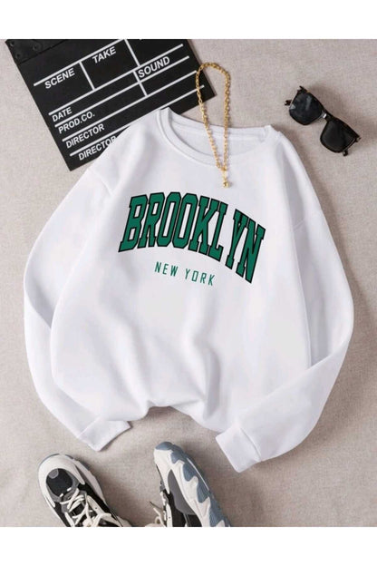 Brooklyn Baskılı Sweatshirt ( Bisiklet Yaka ) Unisex Pamuklu Özel Seri