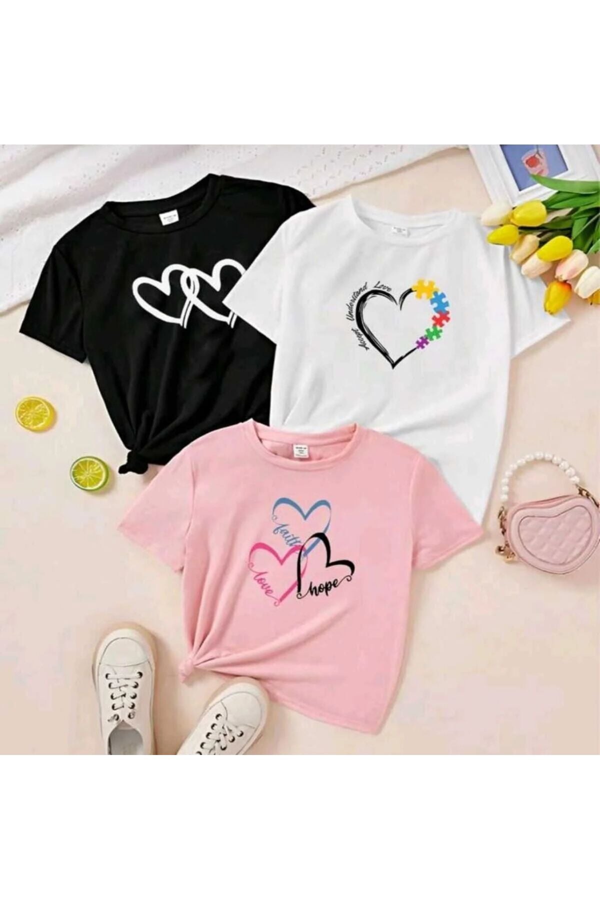 3'lü Paket Hope Kalpler Baskılı Çocuk Pamuklu Tshirt