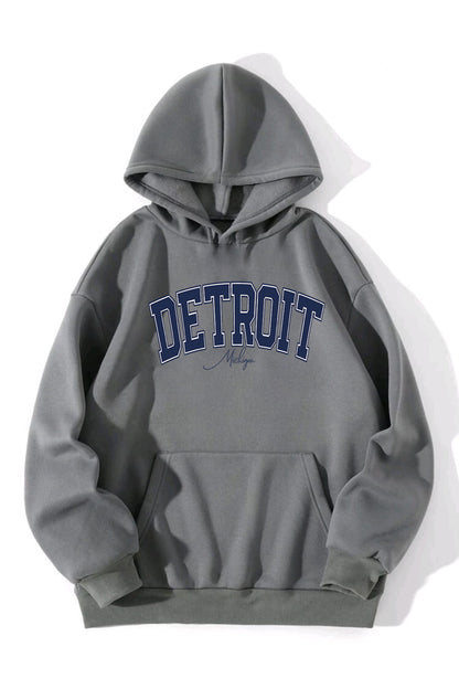 Detroıt Baskılı Oversize Hoodie Kapşonlu Sweatshirt