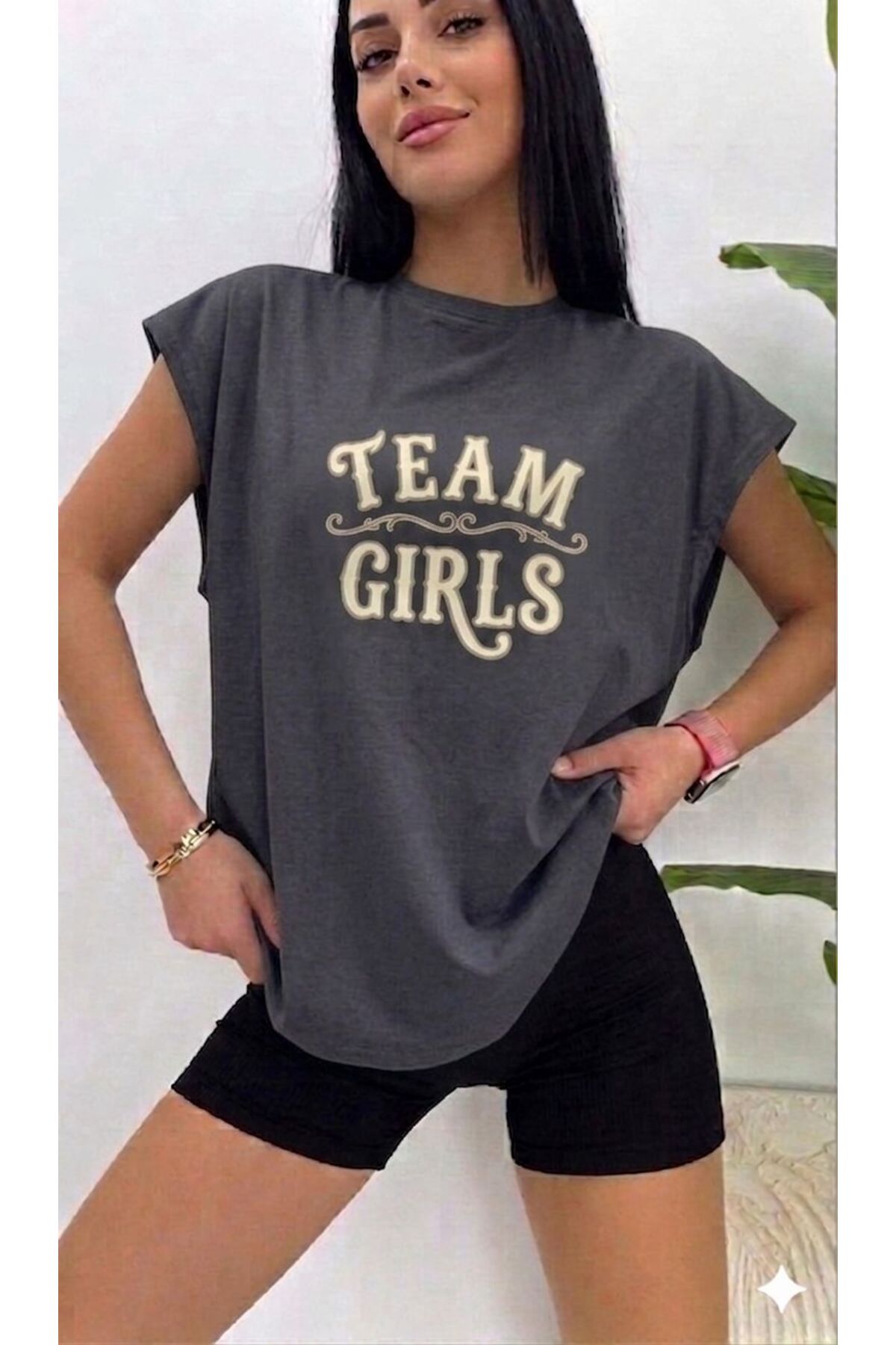 TEAM GIRLS Baskılı Kadın Sıfır Kol Sporcu Tshirt