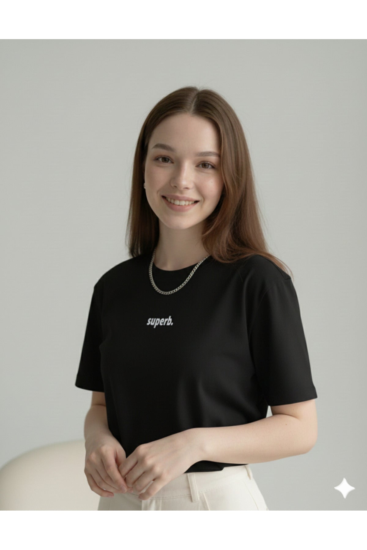 Superb. Baskılı SİYAH Bisiklet Yaka Pamuklu Kadın Regular Kalıp Tshirt