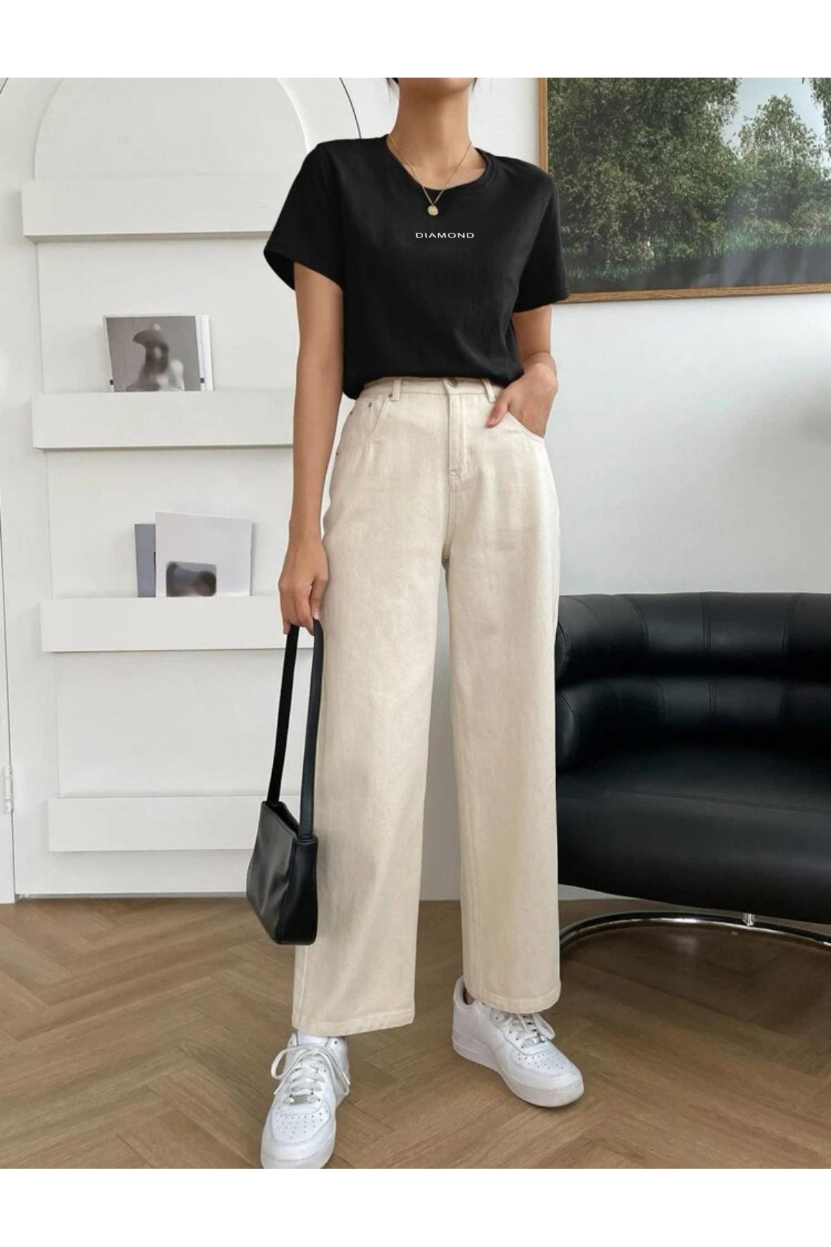DIAMOND Oversize Bisiklet Yaka Pamuklu T-SHİRT