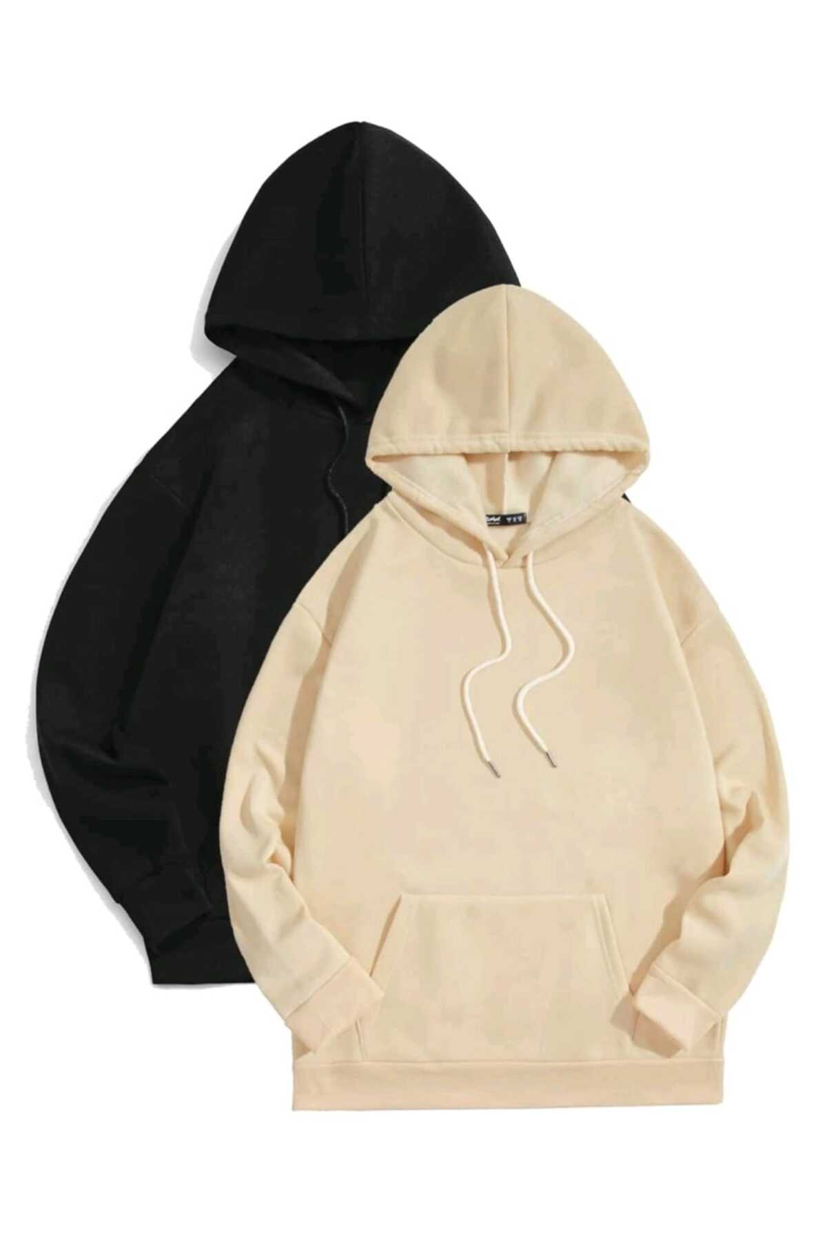 2'li Paket Sweatshirt Hoodie Spor Oversize Kapüşonlu