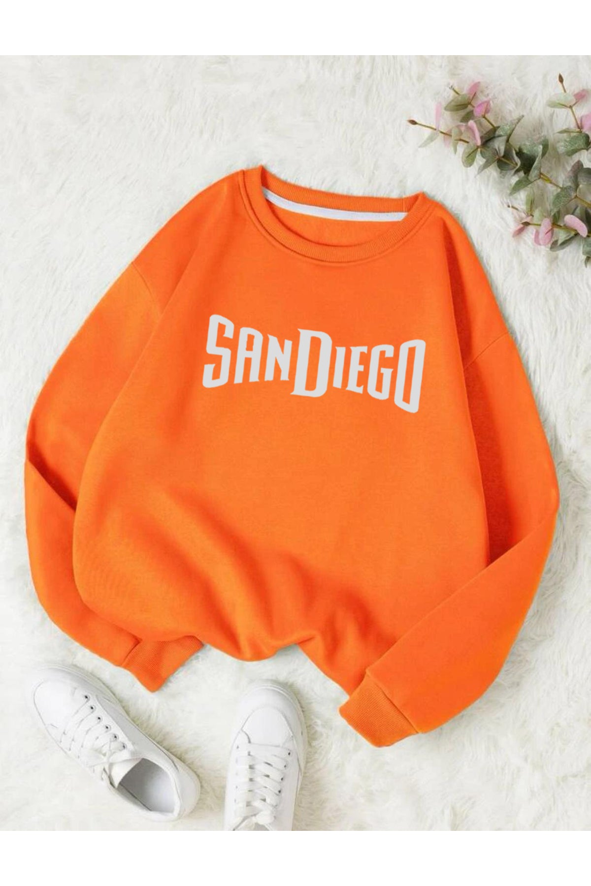 SANDIEGO Baskılı Oversize Kalıp Bisiklet Yaka Sweatshirt
