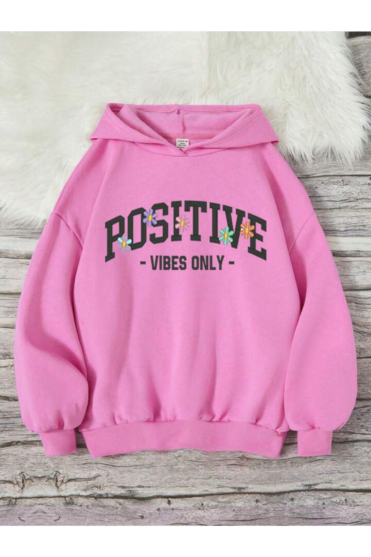 VIBES ONLY POSITIVE Baskılı Bisiklet Yaka Sweatshirt