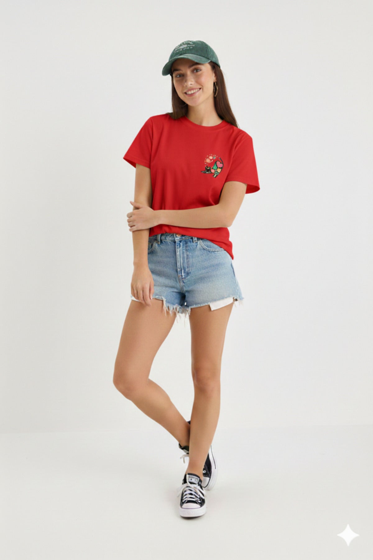 Kalpler ve Kedi Kadın Pamuklu Regular kalıp T-Shirt