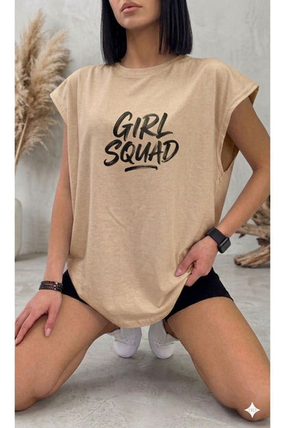 GIRL SQUAD Baskılı Kadın Sıfır Kol Sporcu Tshirt