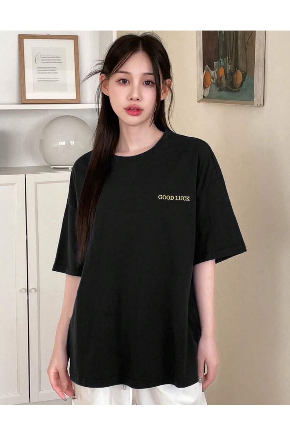 GOOD LUCK Baskılı Pamuklu Kısa Kol (Oversize) Tshirt