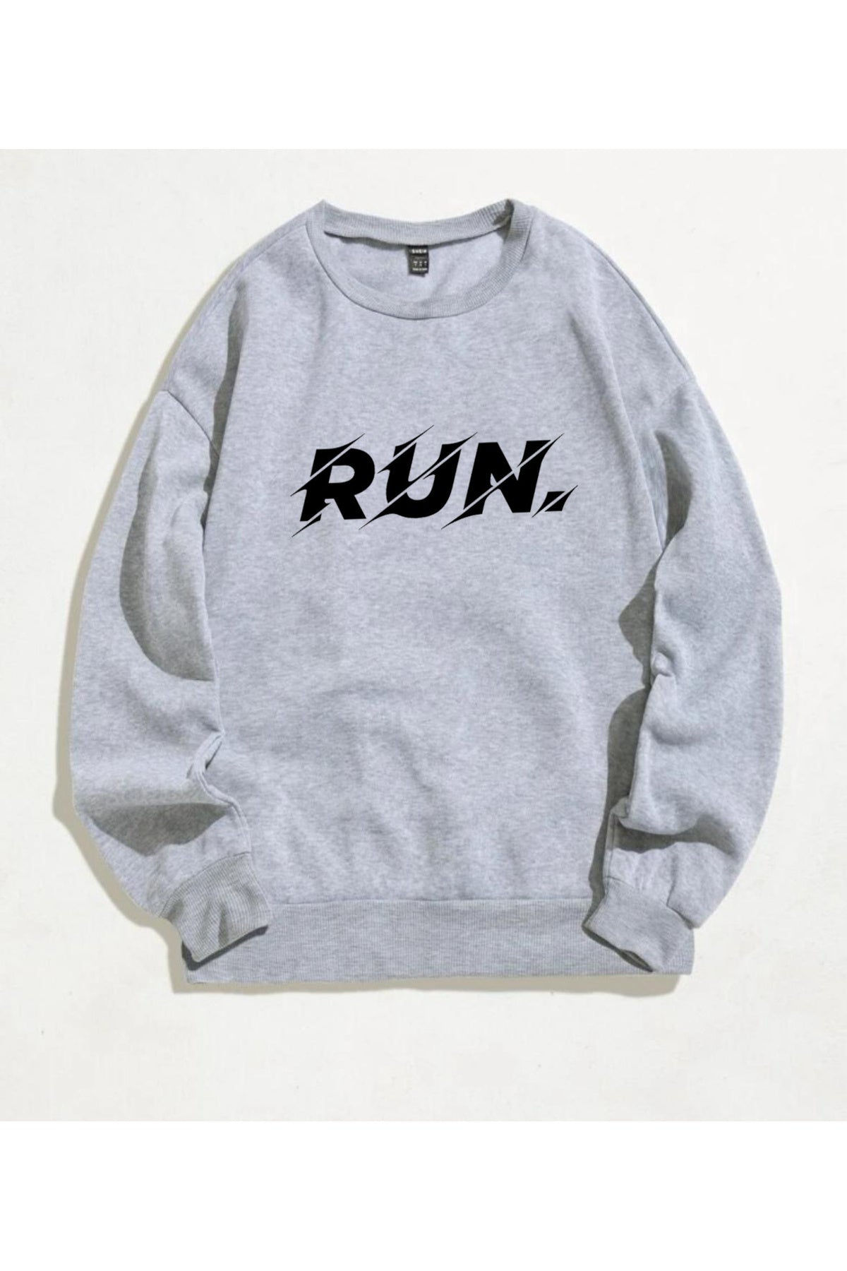 RUN Baskılı Bisiklet Yaka Pamuklu Sweatshirt