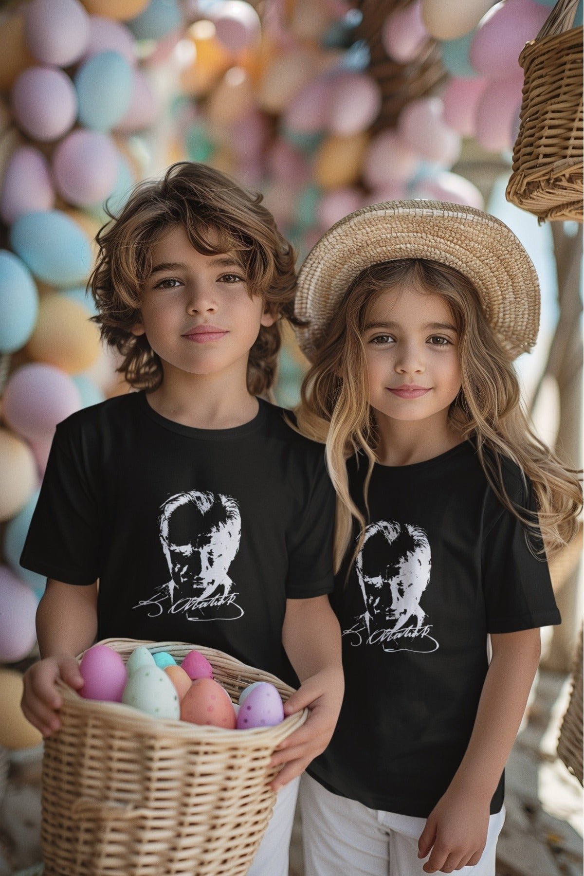 ATATÜRK Baskılı İKİLİ TAKIM Bisiklet Yaka Pamuklu ÇOCUK T-shirt