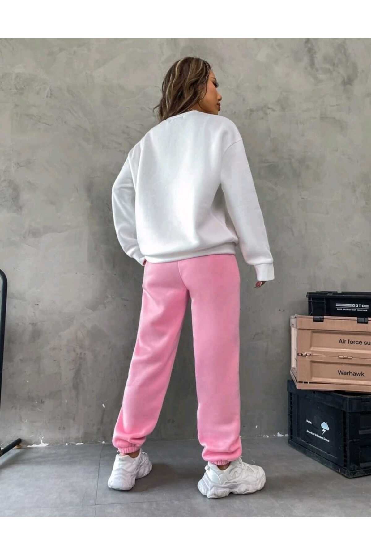 Brooklyn Baskılı Alt Üst Takım Pamuklu Spor Bisiklet Yaka Sweatshirt Ve Lastikli Eşofman Altı