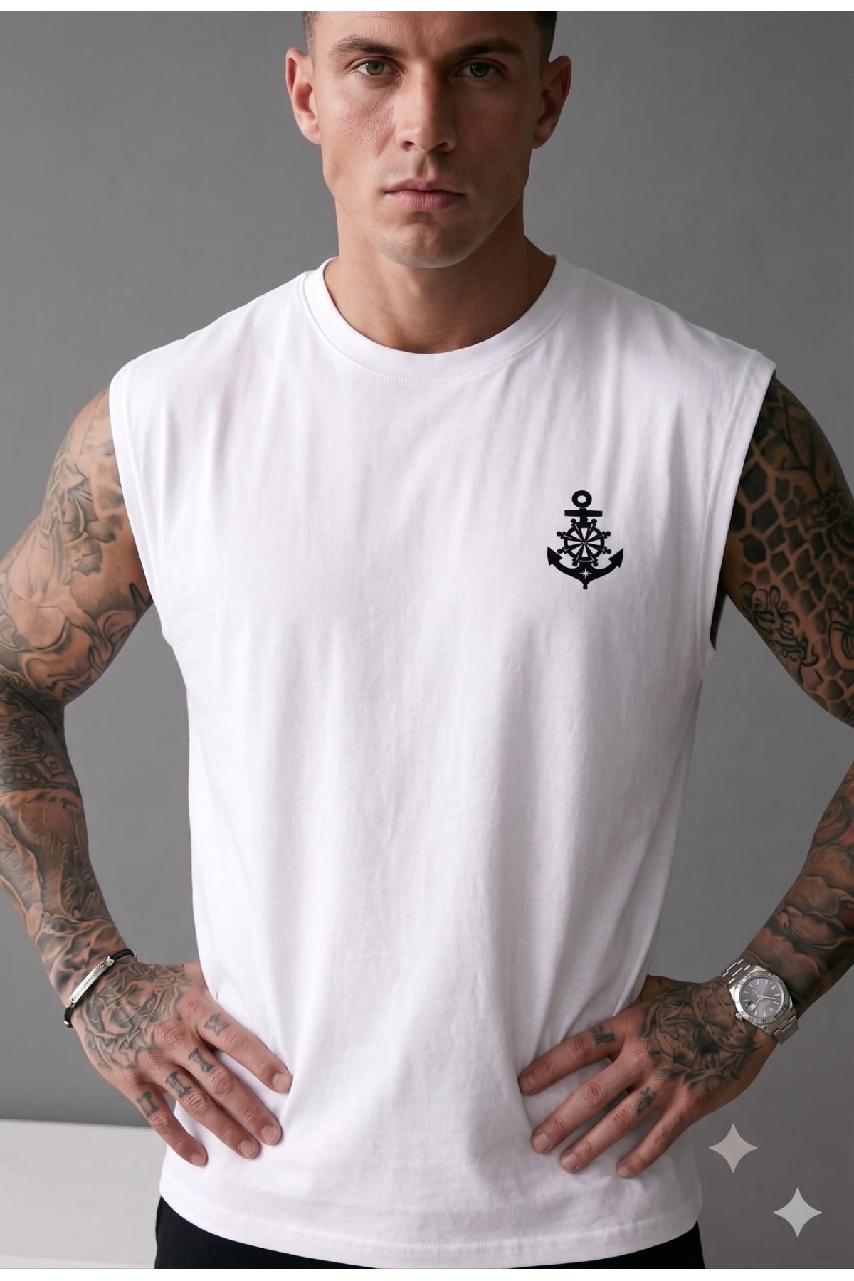 GEMİ ÇAPASI Baskılı Erkek (Sıfır Kol) Sporcu Kolsuz Atlet Tshirt