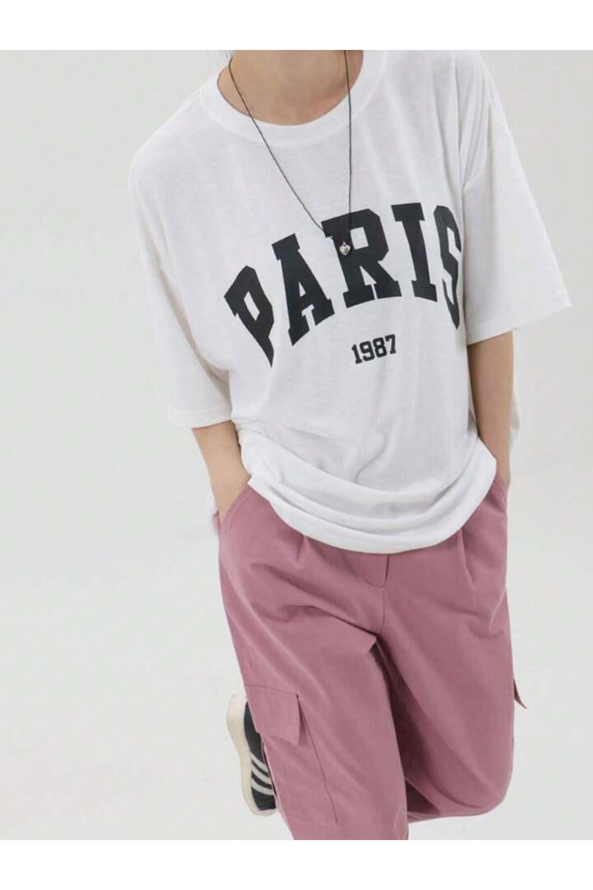 PARİS 1987 Rahat Kesim  Pamuklu Kısa Kol (Oversize) Tshirt
