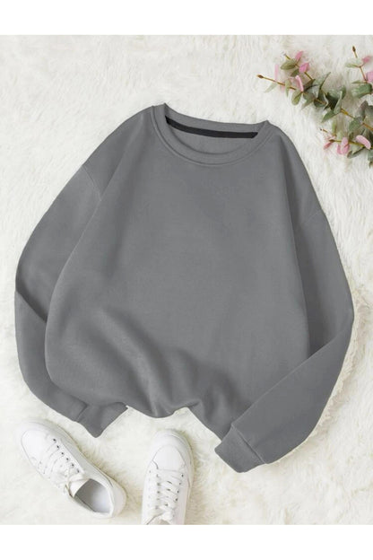Bisiklet Yaka Sweatshirt Düz Baskısız ( Soft ) Geniş Kalıp