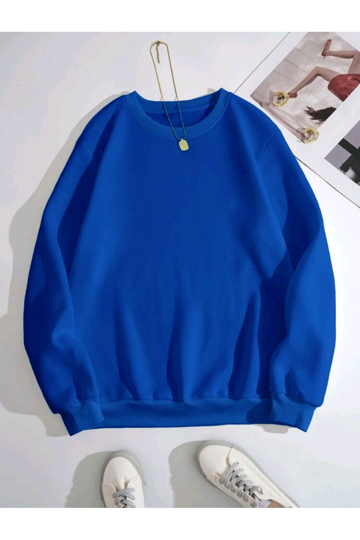 Düz Baskısız Giy Çık Oversize Kalıp Bisiklet Yaka Sweatshirt