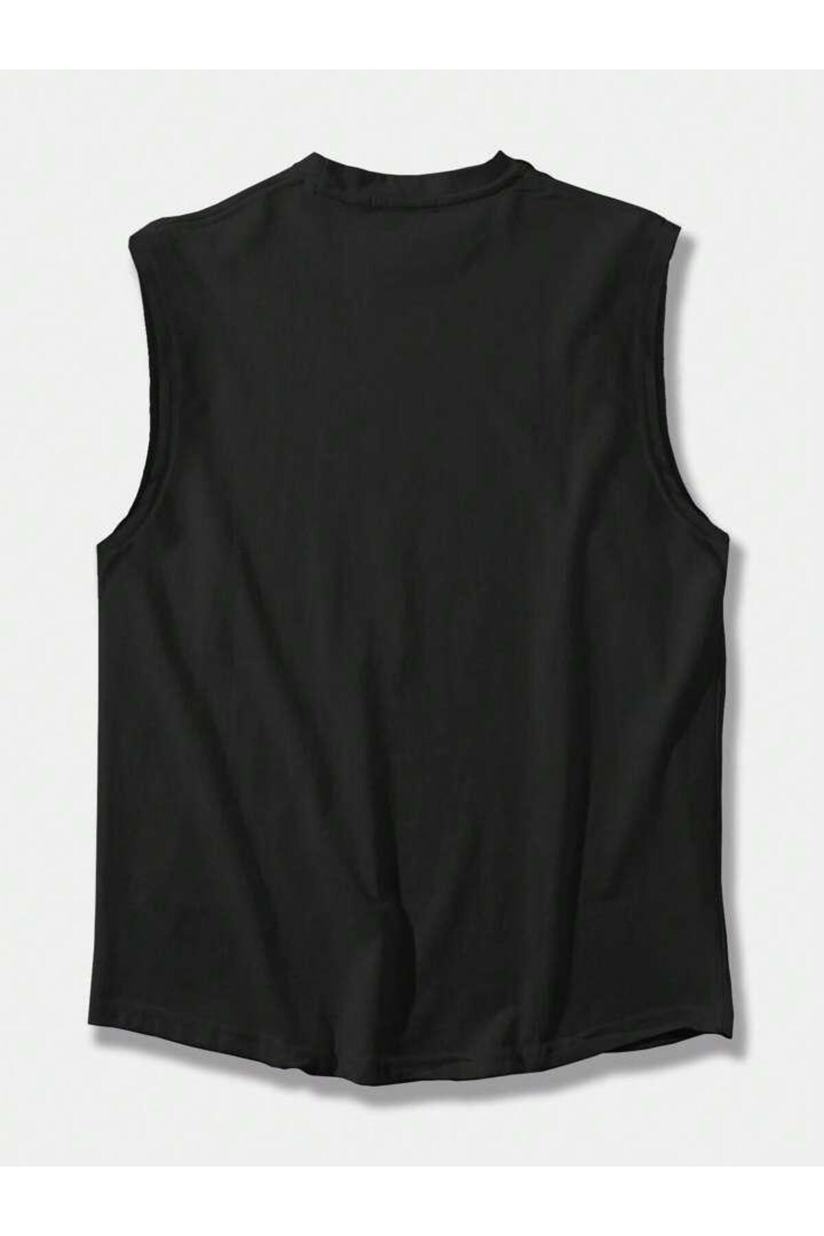 Erkek Sıfır Kol Baskısız Giyim Spor Giyim Oversize T-SHİRT