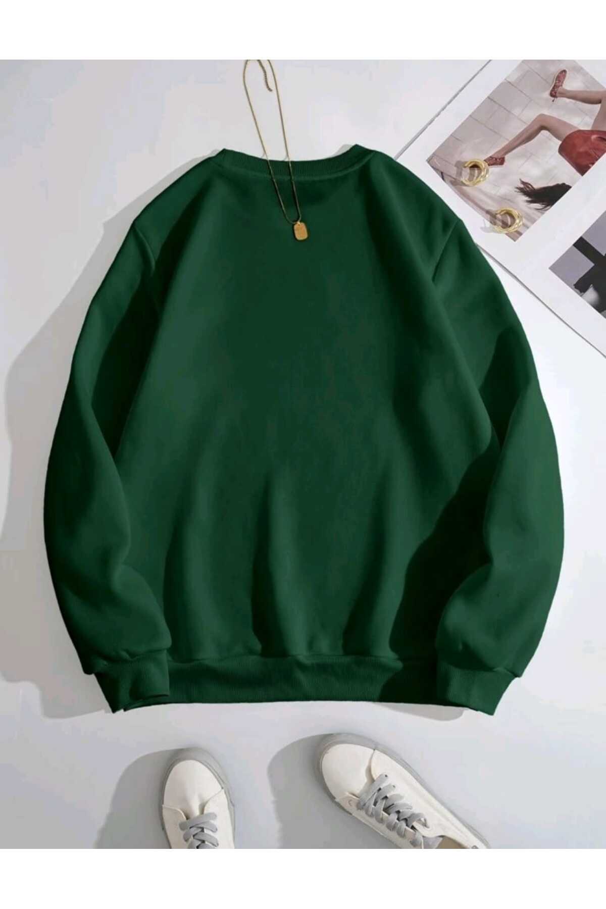 Düz Baskısız Giy Çık Oversize Kalıp Bisiklet Yaka Sweatshirt