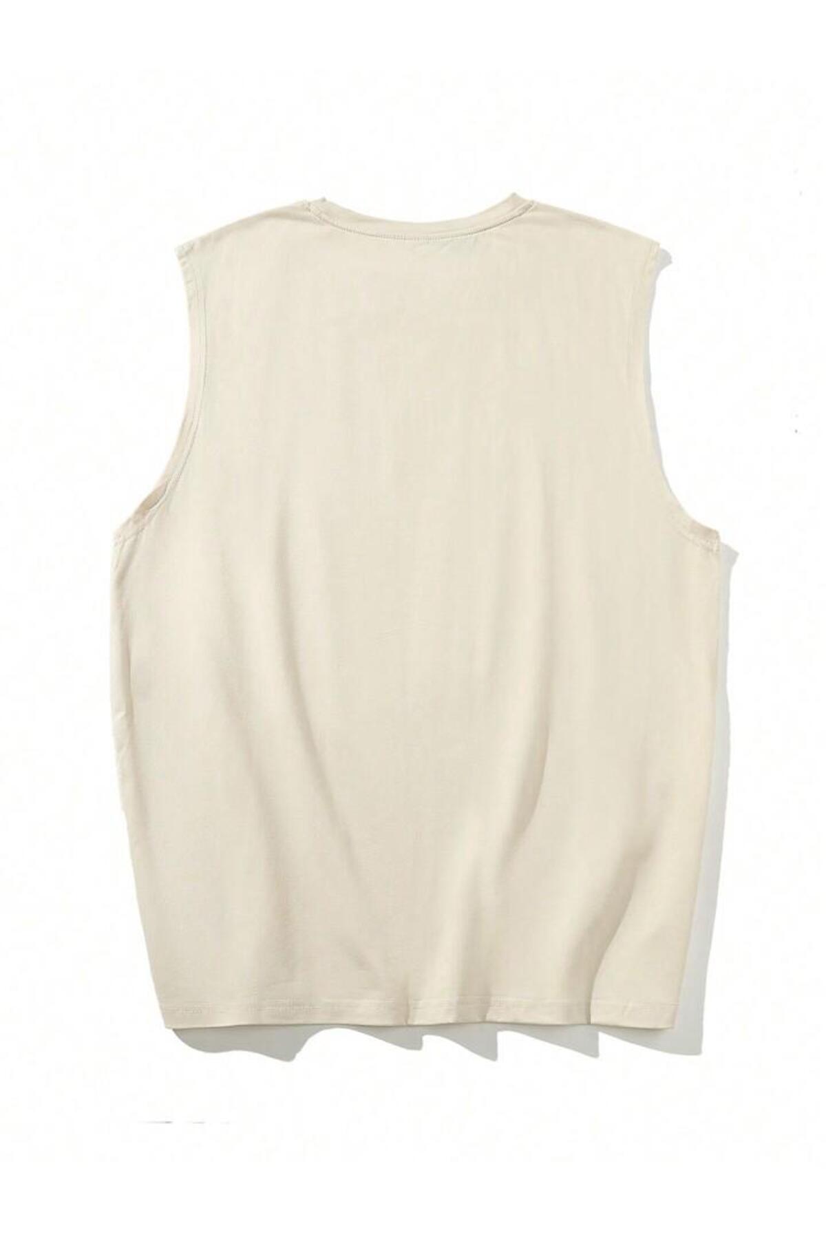 Erkek Sıfır Kol Baskısız Giyim Spor Giyim Oversize T-SHİRT