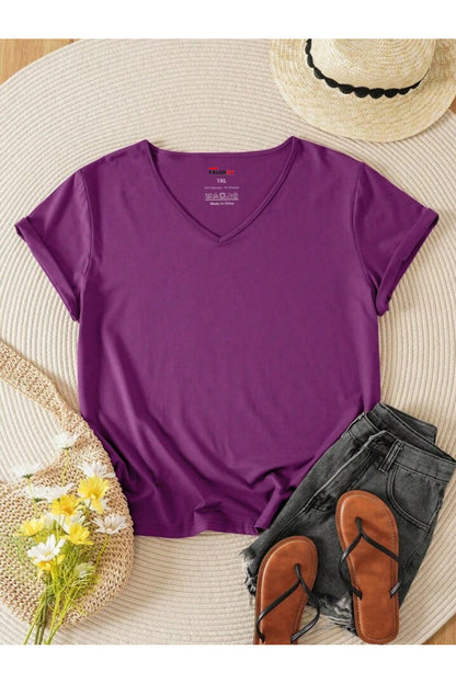 V Yaka Regular Fit Kalıp Düz Tshirt