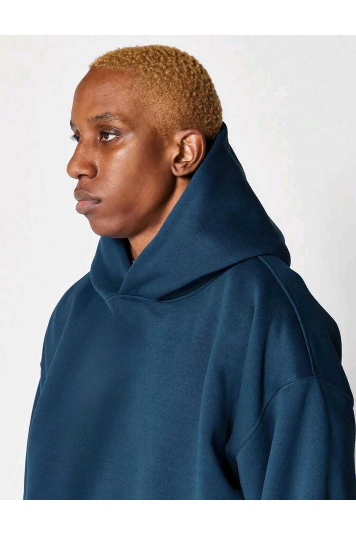 Basic baskısız pamuklu oversize kapüşonlu