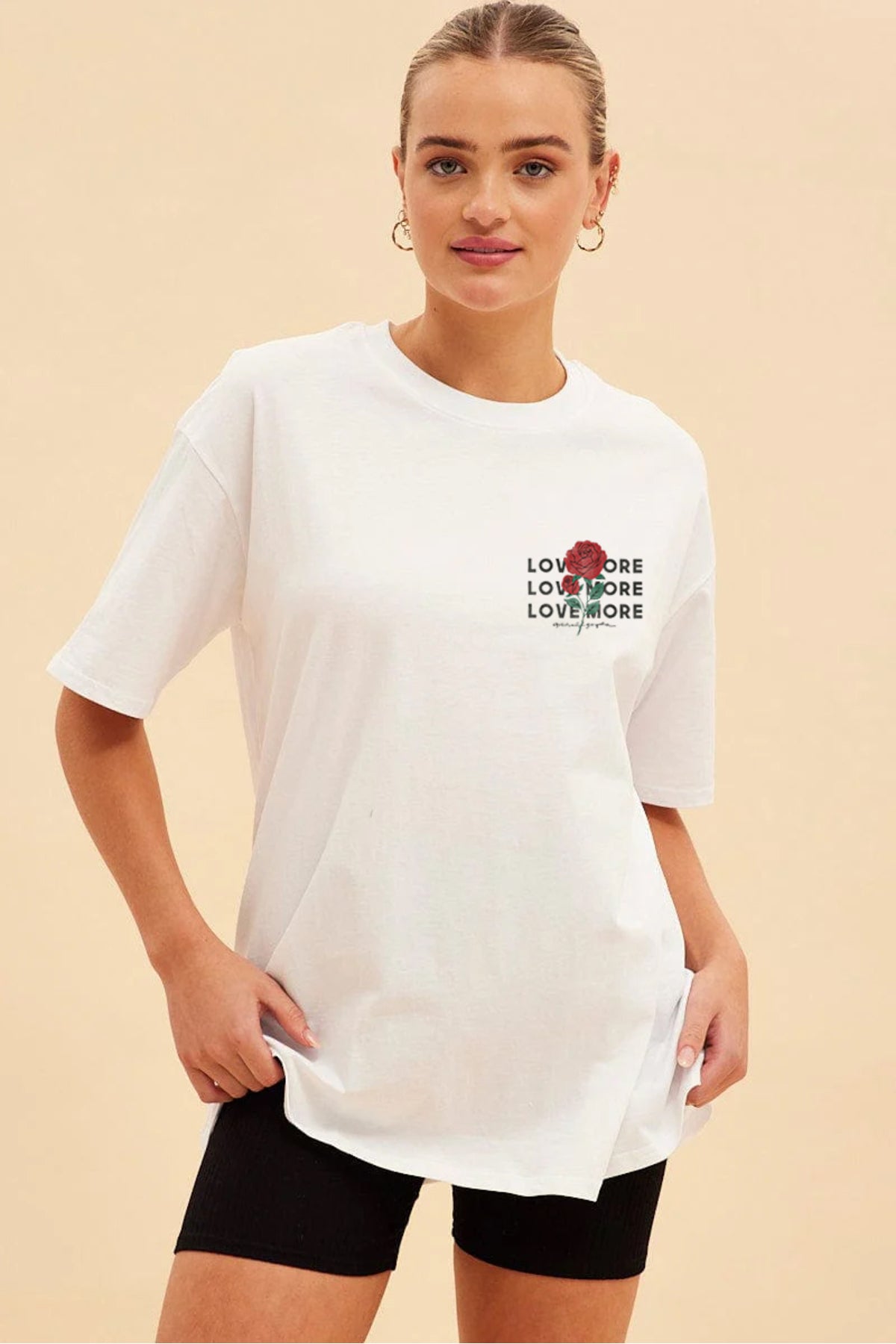 Love More Baskılı Pamuk Unisex Kısa Kol Tshirt