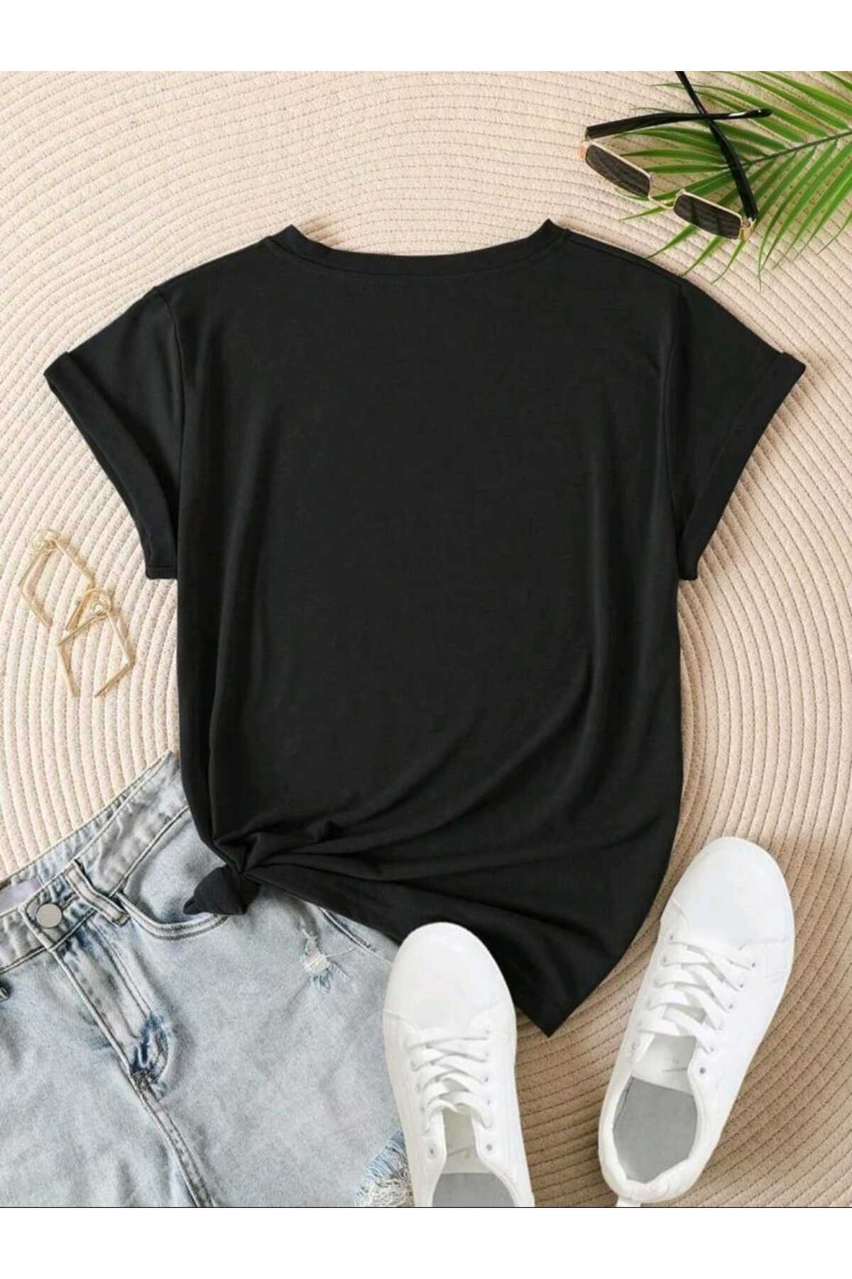 Düz Baskısız Basic Yazlık Kadın Tshirt