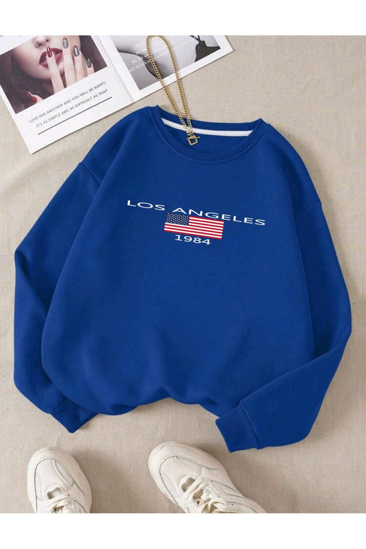 Unısex Los Angeles Baskılı Bisiklet Yaka Sweatshirt Hoodie