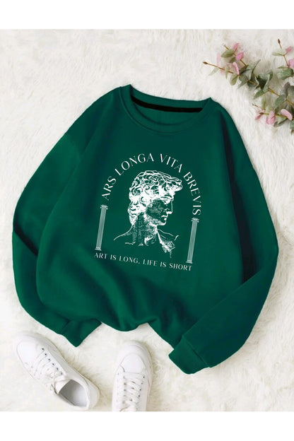 LONGA VİTA Baskılı Bisiklet Yaka Sweatshirt Serisi