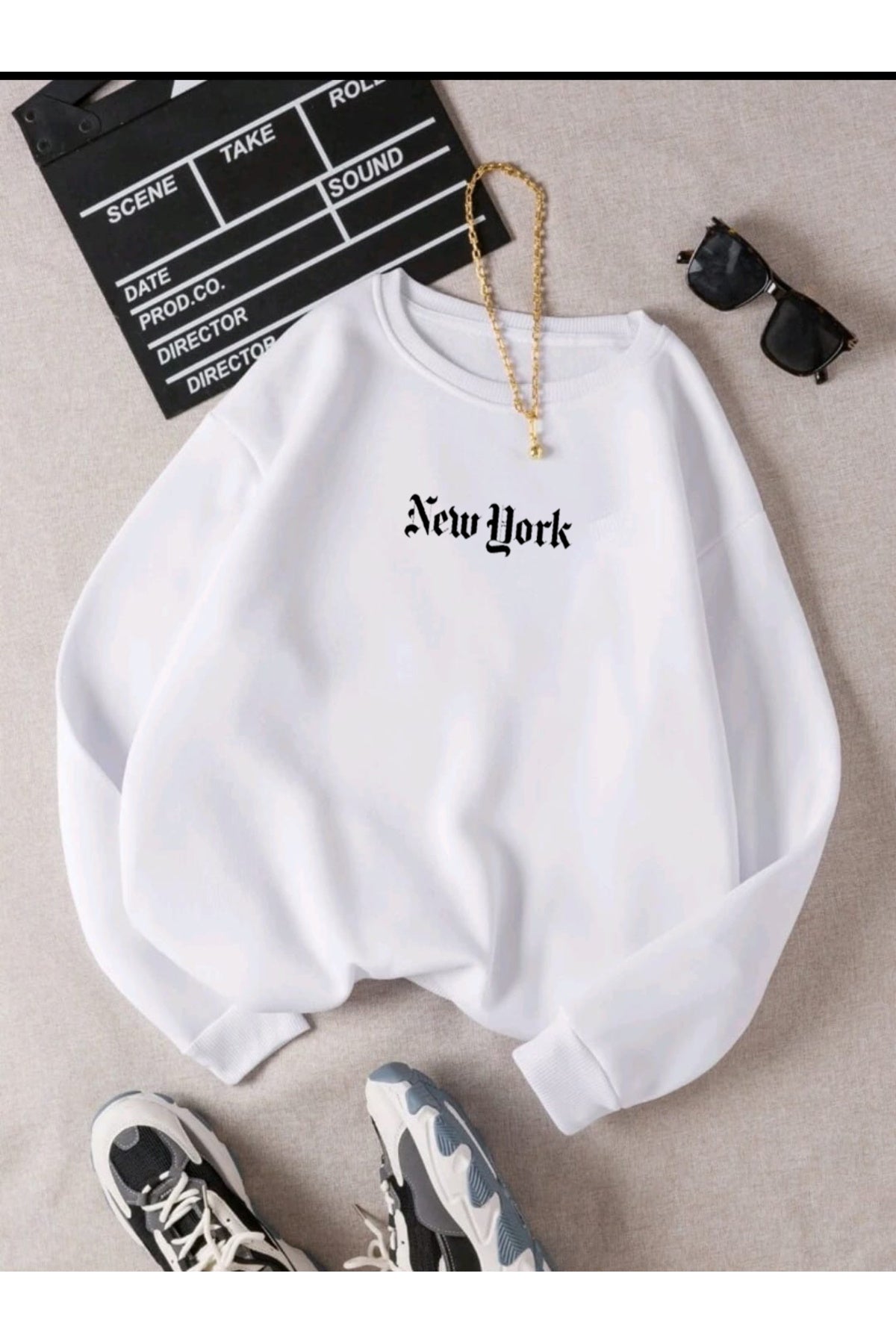 NEW YORK SLOGAN Baskılı Bisiklet Yaka OVERSIZE Sweatshirt