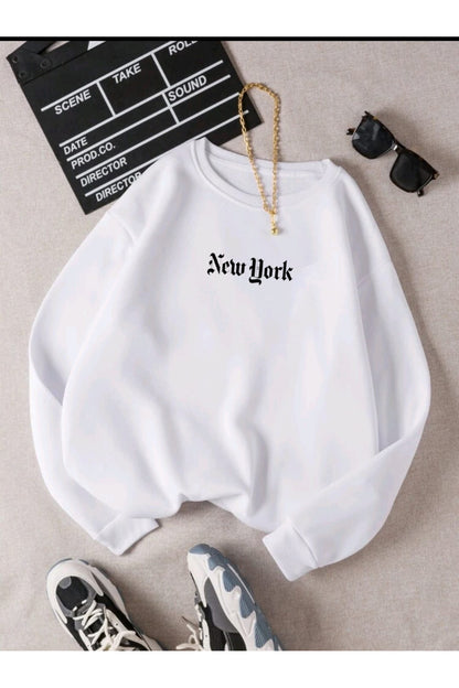 NEW YORK SLOGAN Baskılı Bisiklet Yaka OVERSIZE Sweatshirt