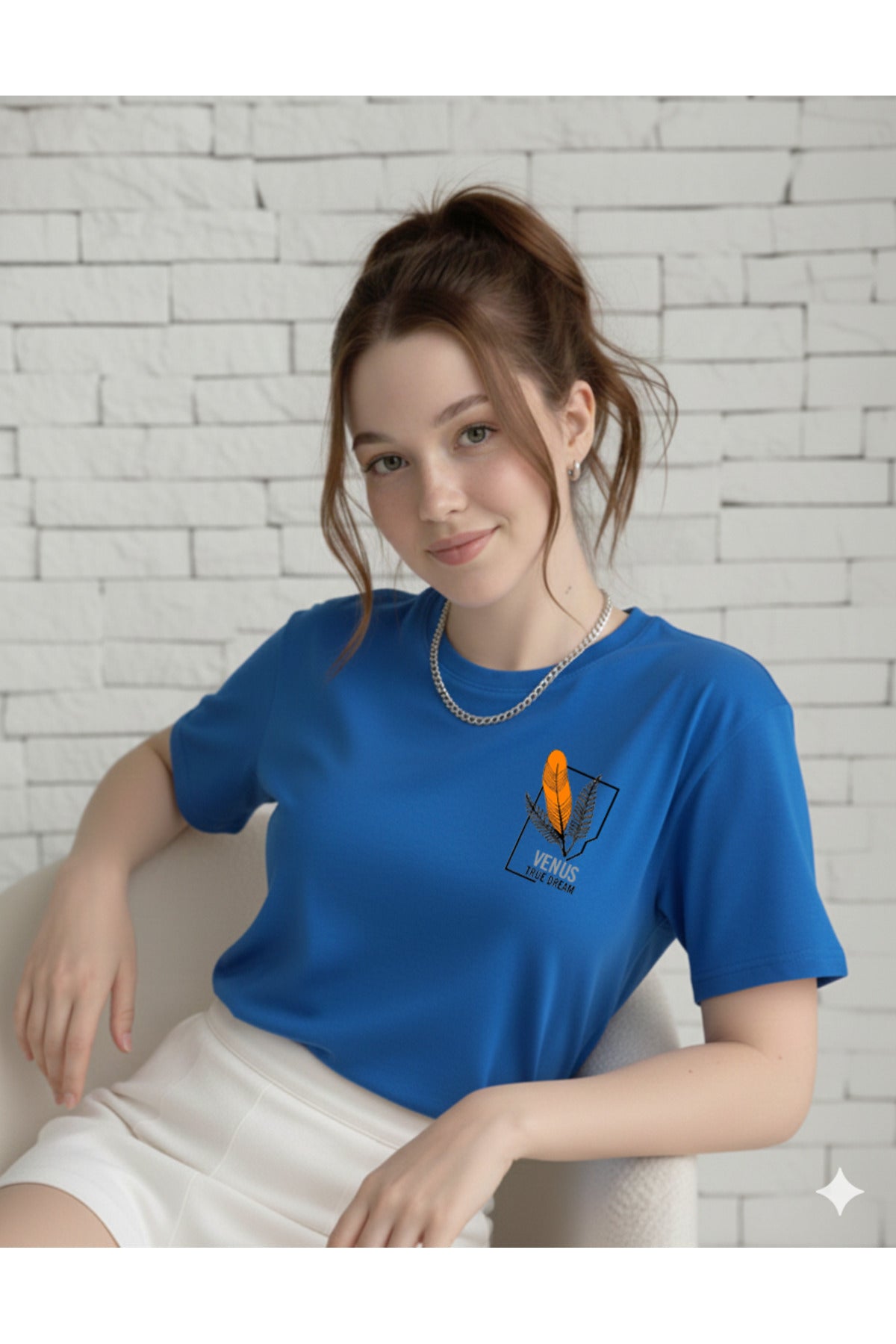 Venus Baskılı Kadın Pamuklu Bisiklet Yaka Tshirt