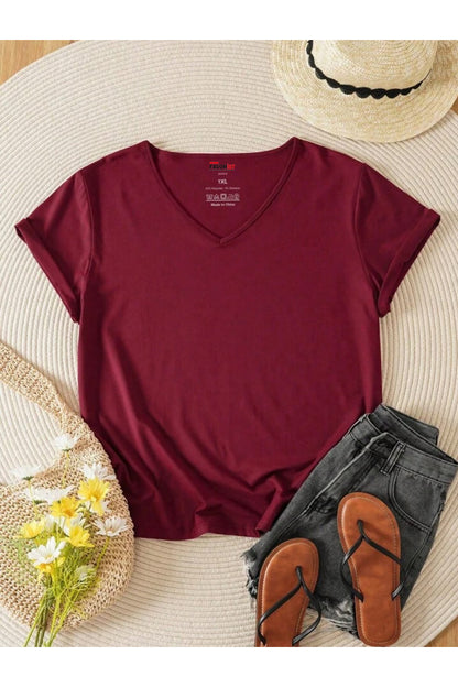 V Yaka Regular Fit Kalıp Düz Tshirt