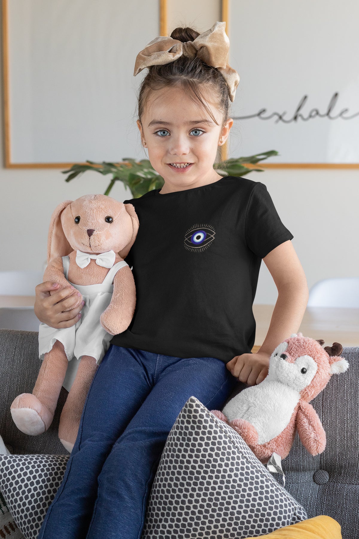 Kız Çocuk Relax (NAZAR BONCUĞU) Baskılı Bisiklet Yaka Pamuklu T-shirt