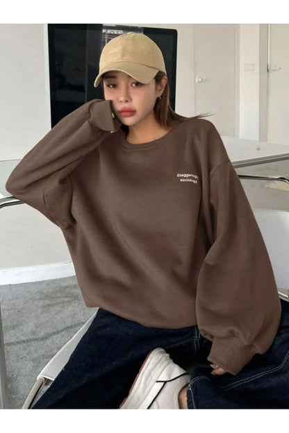 Stagger Baskılı Bisiklet Yaka Sweatshirt