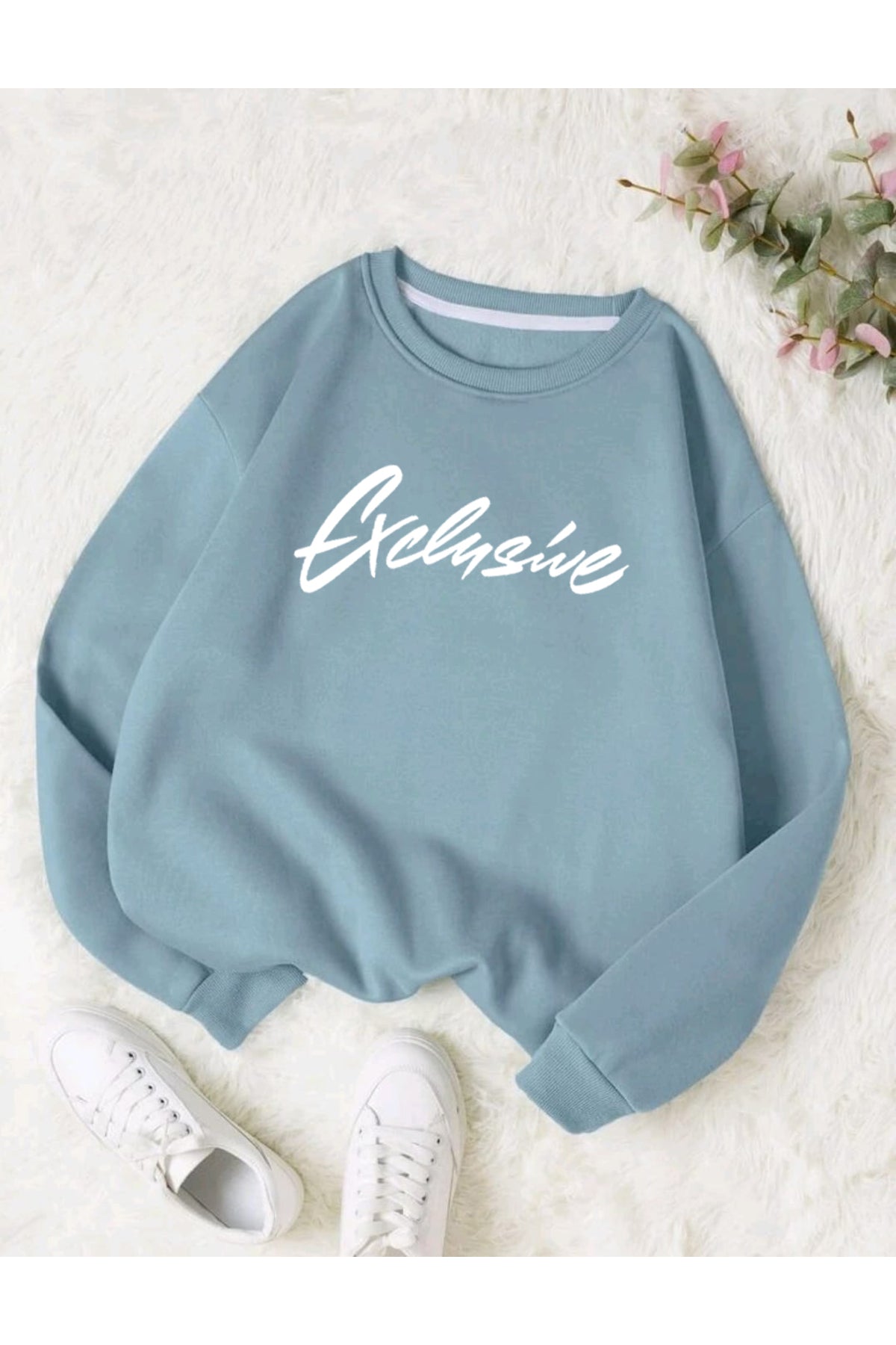 Exclusive Baskılı Oversize Bisiklet Yaka Sweatshirt
